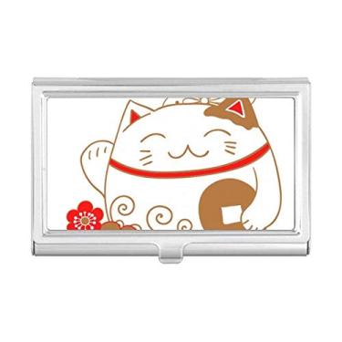 Imagem de Japan Lucky Fortune Porta-cartões de visita de cobre com flor de gato