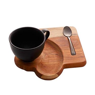 Imagem de XÍCARA CAFÉ C/BANDEJA MADEIRA TECA E COLHER 30x18x8cm 195ml