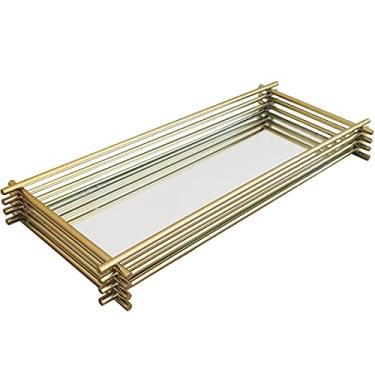 Imagem de Bandeja Dourada Espelhada Retangular 28X10cm para Aparador Banheiro Duler