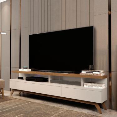 Imagem de Rack Bancada Retrô 1,8m 3 Gavetas para TVs Até 75 Polegadas - Vivare Wood - Off White/Freijo