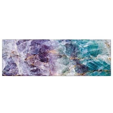 Imagem de Tapete de corredor de cozinha, textura de mármore colorido roxo azul tapete antiderrapante tapete de porta tapete para lavanderia cabeceira banheiro quarto 45 cm x 159 cm