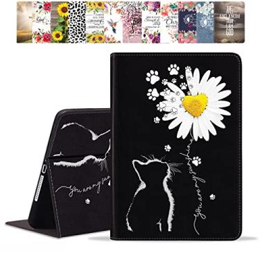 Imagem de POIUYTREW Capa para Samsung Galaxy Tab S9 de 11 polegadas 2023 (SM-X710/X716B/X718U), capa inteligente de couro PU com suporte e hibernação automática, gato e margarida