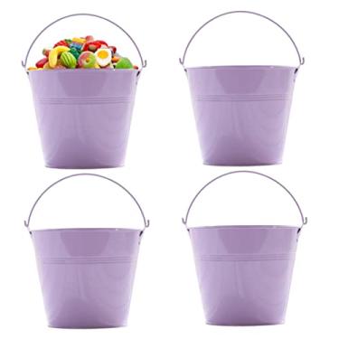 Imagem de Balde de gelo balde de metal de lata galvanizado com alça balde de gelo lúpulo ovo de páscoa lembrancinhas 4 peças 4x4 tamanhos roxo/3109