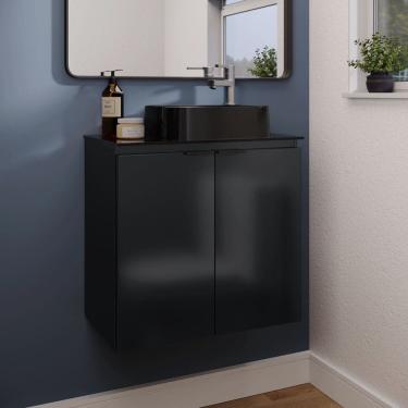 Imagem de Gabinete para Banheiro em Aço Umbu 2 Portas e Porta de Vidro Preto