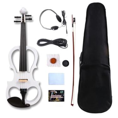 Imagem de Vetimobato Viola elétrica de 40,6 cm - Viola silenciosa de madeira maciça nogueira com pescoço de bordo, acessórios de ébano, revestimento metálico, estojo, arco, fones de ouvido, cabo auxiliar