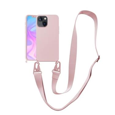 Imagem de VooDirop Capa compatível com iPhone 12 Mini com cordão transversal para iPhone capa com alça ajustável à prova de choque proteção contra quedas capa de telefone de silicone para iPhone 12 Mini 5,4 polegadas areia rosa