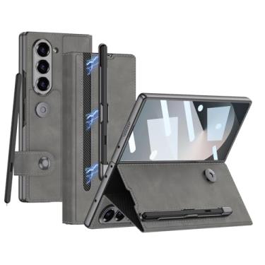 Imagem de SHIEID Capa para Galaxy Z Fold 6 com suporte para caneta S com compartimento magnético destacável para caneta, porta-cartões, suporte e protetor de tela para Samsung Z Fold 6, cinza