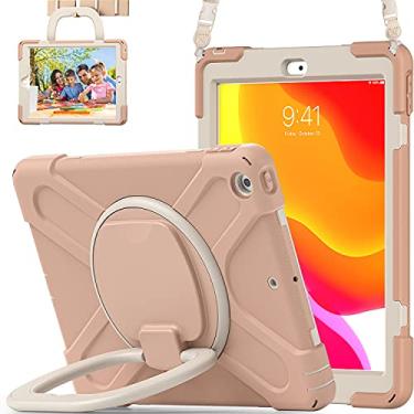Imagem de Capa para iPad 10.2 2020 iPad 8ª geração/2019 iPad 7ª geração, capa infantil resistente à prova de choque com protetor de tela, suporte giratório/suporte para lápis/alça de transporte para iPad 10,2 polegadas - ouro rosa