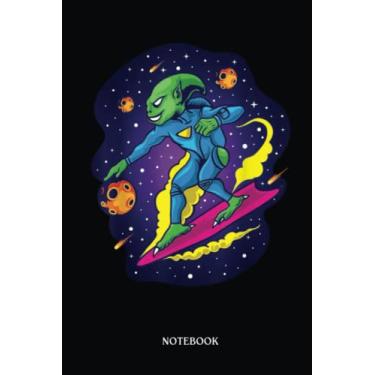 Imagem de Alien Notebook: Alien Surfing In Space | Alien Journal, Lined Journal Ufo, Ufo Journal, Lined Journal Alien, Size 6 X 9", 120 Pages.