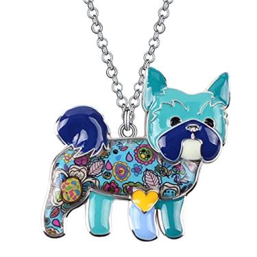 Imagem de BONSNY Colar com pingente de coração de Yorkshire Terrier "Farley" para filhotes de cachorro presente para mulheres e meninas 40mm x 40mm Azul