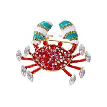 Imagem de Broche AB cristal vermelho caranguejo para mulheres meninas banhado a ouro moda azul esmalte animal natal inverno luva broches alfinetes de lapela delicados férias férias Natal vestido acessórios