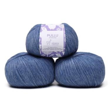 Imagem de Pullu - Conjunto de 3 novelos de lã de merino de alpaca bebê (150 gramas) peso penteado - originado diretamente do Peru - Celestial macio e perfeito para tricô e crochê (azul jeans)