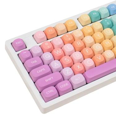 Imagem de Hunfuthr Teclas Rainbow MOA com 126 teclas PBT fofas, 65% coloridas, personalizadas, para teclados mecânicos Cherry Gateron MX
