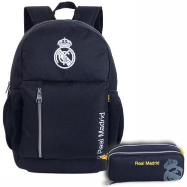 Imagem de Kit Mochila Esportiva Escolar Estojo Licenciado Real Madrid - Xeryus