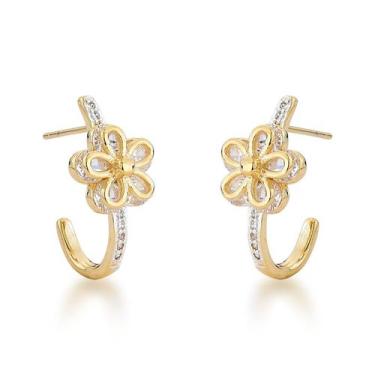 Imagem de Brinco Argola e Flor Cravejados Banhado a Ouro 18k - Atraktiva Joias