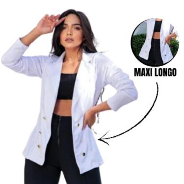 Imagem de Blazer longo Maxi Feminino Com Botões Dourado Casaco Social Cardigan -