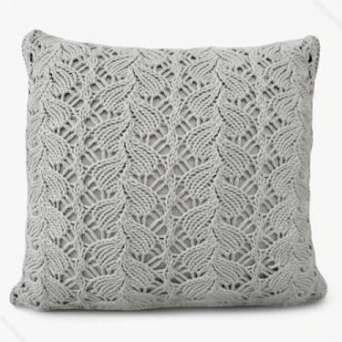 Imagem de Capa para Almofada Tricô lâ Macia Renda com Forro 45x45 cm Decoração Sofá Sala Poltrona Trança Larga Tricot (Cinza Claro/Grafite)