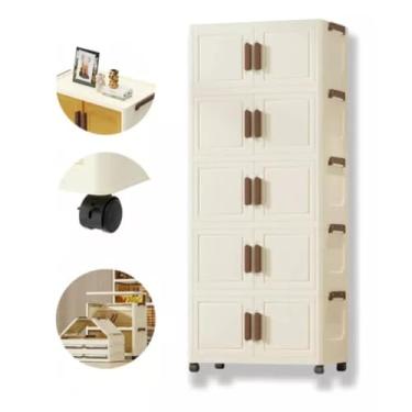 Imagem de Armário Multiuso Com Rodinhas Organizador De Roupas Brinquedos Sapatos Caixa Armazenamento Empilhável Dobrável Guarda Roupa Para Quarto Branco 40cm (Branco, 5 Andares)