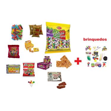 Imagem de Kit Doces p/ Crianças c/ 900 Doces, 100 brinquedos 100 Sacos