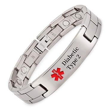 Imagem de EnerMagiX Pulseiras de identificação médica para homens e mulheres, pulseira de titânio personalizada com gravação de alerta para diabetes tipo 2, diabetes tipo 1, Apixaban, 8.46 inches, Titânio Prata