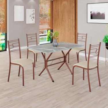 Imagem de Conjunto Sala De Jantar Mesa Retangular 100x60cm Tampo Granito Topázio 4 Cadeiras Paraty Creme - Marrom