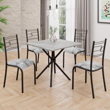 Imagem de Conjunto Sala De Jantar Mesa Quadrada 70x70cm Tampo Granito Topázio 4 Cadeiras Paraty Paraopeba- Preto Fosco