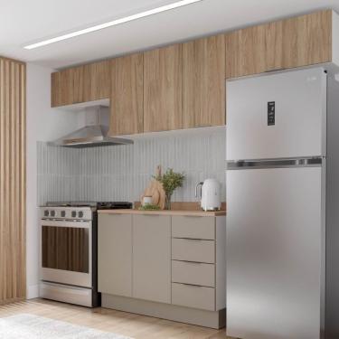 Imagem de Cozinha Modulada 4 Peças Com Tampo E Rodapé 3 Aéreos E 1 Balcão Ipanema Cabecasa Madeiramadeira Fendi Trama/acácia