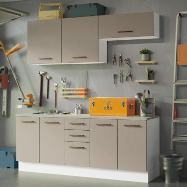 Imagem de Kit Com 2 Balcões E 2 Armários Aéreos Multiuso 200cm Branco/crema Agata Madesa Branco/crema