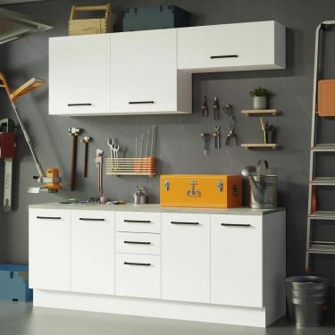 Imagem de Kit Com 2 Balcões E 2 Armários Aéreos Multiuso 200cm Branco Agata Madesa Branco