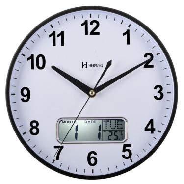 Imagem de Relógio De Parede Termômetro E Calendário Branco E Preto Herweg 460034 Único