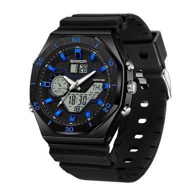 Imagem de Relógio Esportivo Com Dupla Exibição, Cronômetro & Alarme, à Prova D'água 5atm Preto Azul