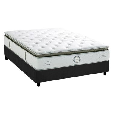 Imagem de Cama Box Casal: Colchão Molas Ensacadas Herval Imperatore Gold C1655 + Base Crc Suede Gray (138x188x34)