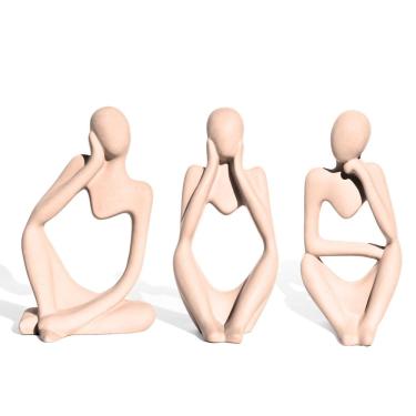 Imagem de Conjunto 3 Peças Estátuas Pensadoras Alice Ana E Amora 12,5cm Palha