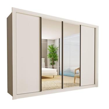 Imagem de Guarda Roupa 4 Portas De Correr Com Espelhos 4 Gavetas Firenze Minastex Branco