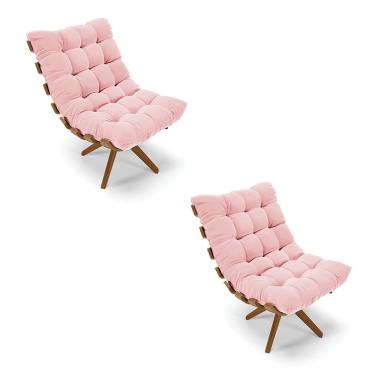 Imagem de Kit 02 Poltronas Giratória Costela Suede Rosa Bebê