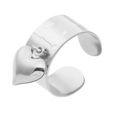 Imagem de Anéis femininos com pingente de coração minimalista, com pingente de coração, cúpula grossa, alianças abertas, alianças de casamento empilháveis, joias delicadas, Adjustable, Aço inoxidável, Sem pedra