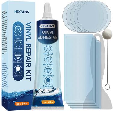 Imagem de HEVAENS Kit de remendo de colchão de ar, kit de cola de reparo inflável TPU à prova d'água, kit de reparo de remendo de forro de piscina de vinil para barcos de PVC, banheiras de hidromassagem, reparo