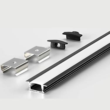 Imagem de Perfil De Led Embutir Slim 1 Metro Aluminio Para Marcenaria (Preto)