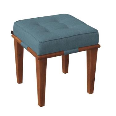 Imagem de Pufe Decorativo Quadrado Base Madeira Dion - Due Decor, Linho Azul