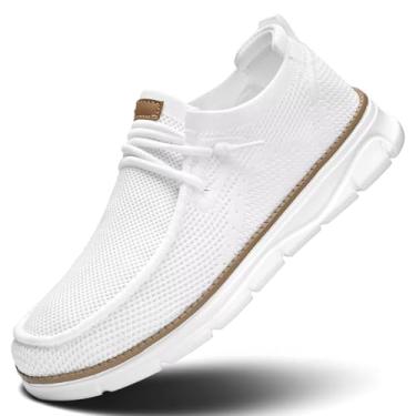 Imagem de Sapato social masculino casual sem cadarço Oxfords Business Walking Work Tênis moderno malha leve sola macia, Todo/branco, 42