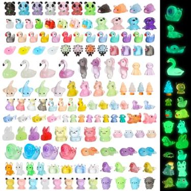 Imagem de GGSTDDUP 200 peças luminosas mini figuras de animais de resina para esconder estatuetas em miniatura de resina que brilham no escuro para decoração de jardim de casa de boneca