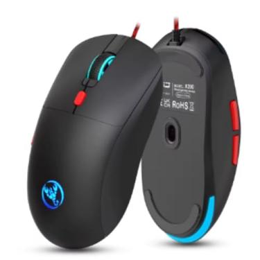 Imagem de Mouse preto para jogos com fio de 6 teclas ajustável 3600dpi 7 cores RGB ratos confortáveis para escritório doméstico laptop computador gamer