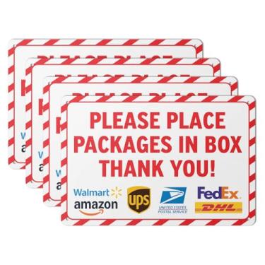 Imagem de 101SIGNCITY - 30,5 x 20,32 cm, 4PK, placa de entrega de embalagem de alumínio - Coloque os pacotes na caixa com película protetora para uso ao ar livre