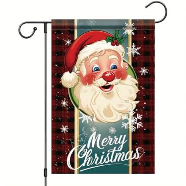 Imagem de Starlit Patio Bandeira de jardim de Natal de 30,5 x 45,7 cm Feliz Natal Papai Noel, decoração ao ar livre, bandeira de casa sazonal dupla face para pátio, casa de fazenda, festa de inverno, floco de