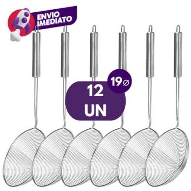 Imagem de Kit Escumadeira Aramada Para Fritura Diâmetro 19Cm Colher Redonda Pene