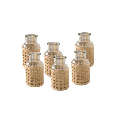 Imagem de Serene Spaces Livng Vaso de vidro embrulhado em bengala de chalé, mini vaso para decoração boho, costeira e fazenda, suporte de flor de haste única para estilo de mesa e prateleira, 6,9 cm de diâmetro