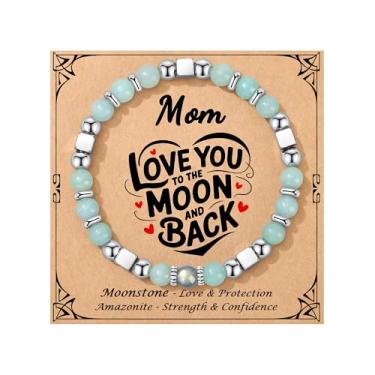 Imagem de JoycuFF Presentes para mulheres, pulseiras de contas de aço inoxidável com pedras da lua, presentes de Natal, Dia das Mães, Dia das Mães, presentes de aniversário para mulheres, Adjustable(7-9 Inches