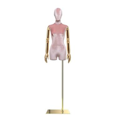 Imagem de Mannequin Torso de veludo para manequins humanos de varejo, braço removível e giratório, adequado para lojas de roupas, butiques(Pink)