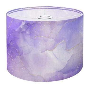 Imagem de Abajur de tambor violeta lavanda líquida aquarela mármore linhas douradas abajures roxos pastel para lâmpadas de chão, candeeiro de mesa, luminária pendente 22,6 x 28 cm, capa de lâmpada de linho