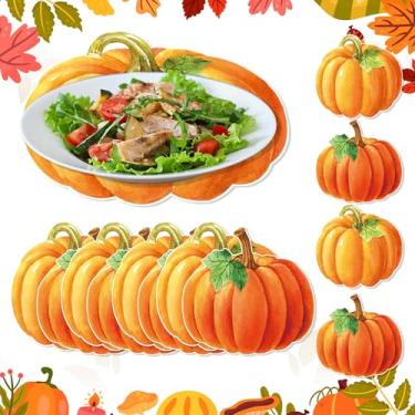 Imagem de Conjunto de 30 peças de jogo americano de abóbora, papel de outono, tapete de mesa descartável para o outono, dia de Ação de Graças, colheita, decoração de abóbora, para Halloween, Ação de Graças